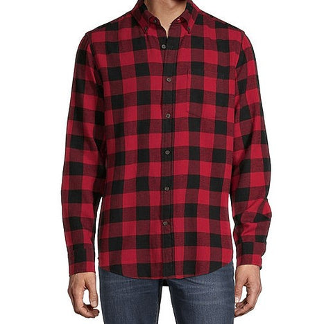 Plaid Flannel Button Up Long Sleeve Mensfield Black/Red