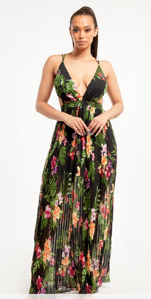 Deep V Floral Maxi Dress 2523