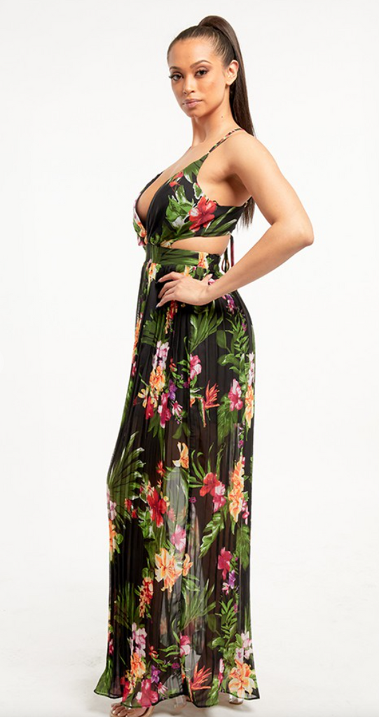 Deep V Floral Maxi Dress 2523