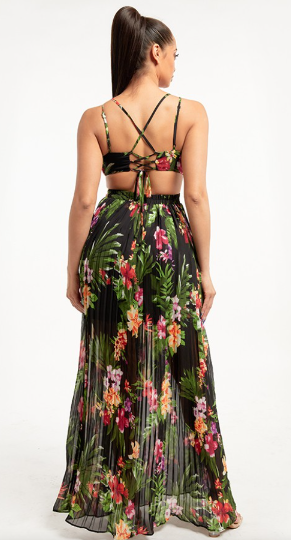 Deep V Floral Maxi Dress Miss Avenue 2523 Craze Fashion