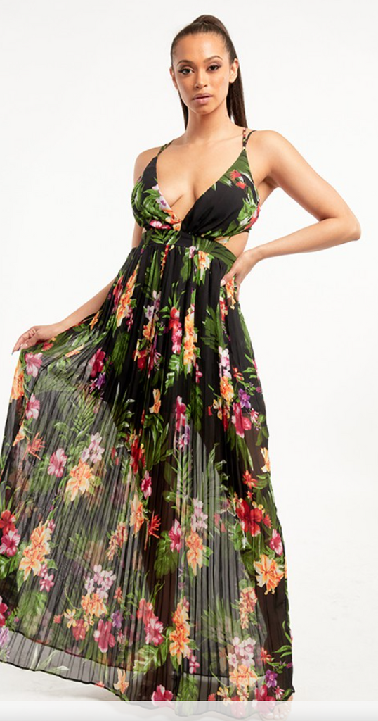 Deep V Floral Maxi Dress 2523