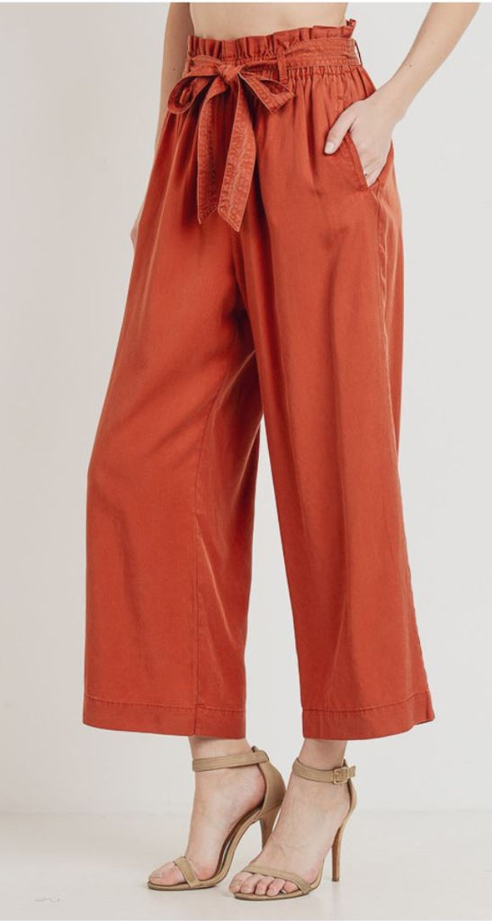 Tencel Waist Tie Wide Leg Pants Cesttoi 6020