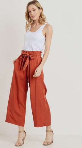 Tencel Waist Tie Wide Leg Pants Cesttoi 6020
